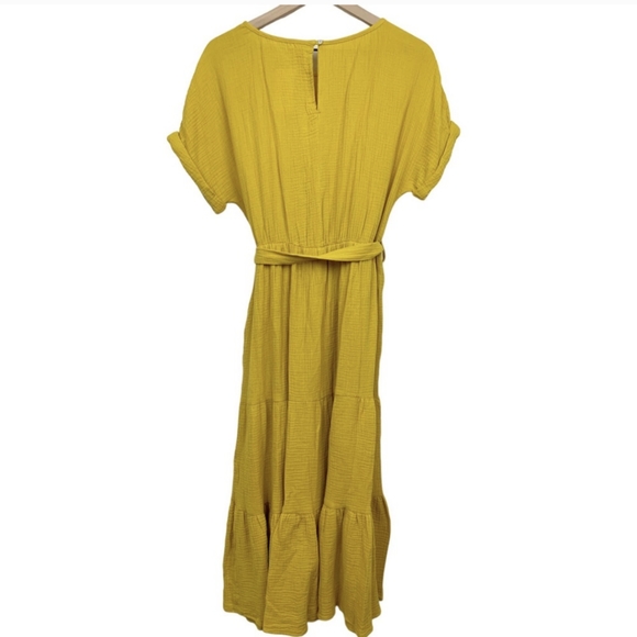 Magashoni Midi Dress Organic Gauze Size Small Yellow Button Front Short Sleeve - Picture 3 of 15